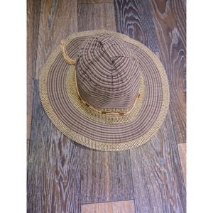 Striped Wide Brim Sun Hat Brown Tan Packable Paper Straw Beach Hat One Size